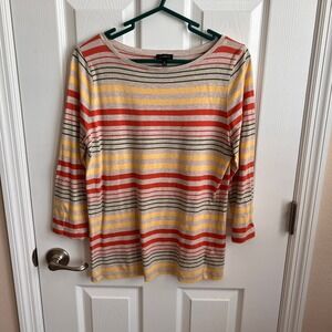 Talbots Striped Top 3/4 Sleeve Crew Neck‎ Cotton Blend Ladies Shirt Medium